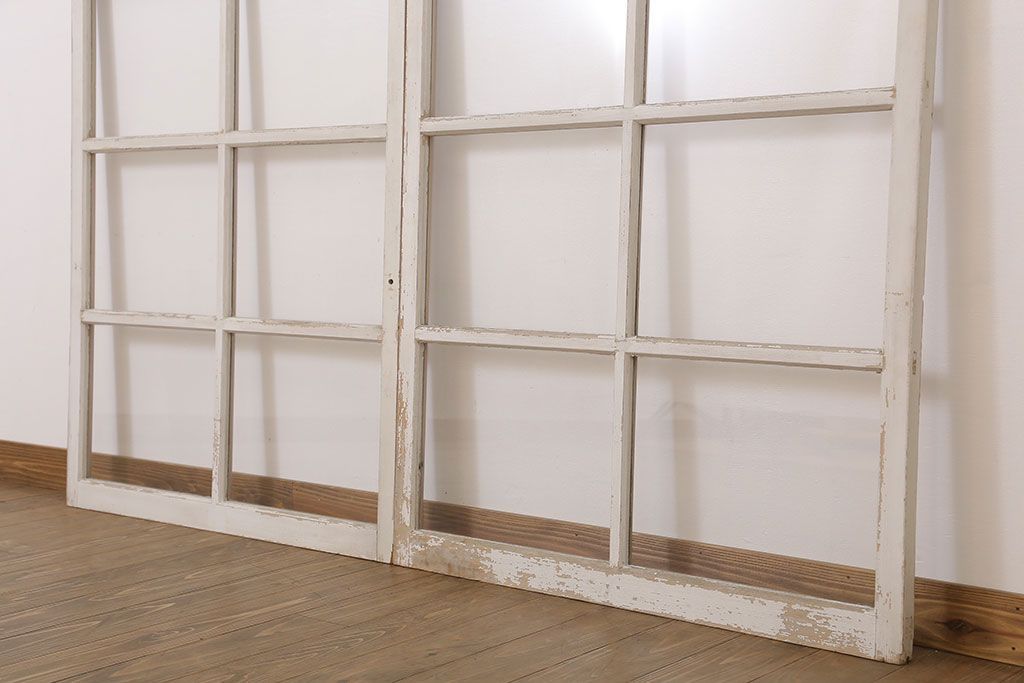 昭和レトロなアンティークガラス戸2枚セット(引き戸・窓)(1)