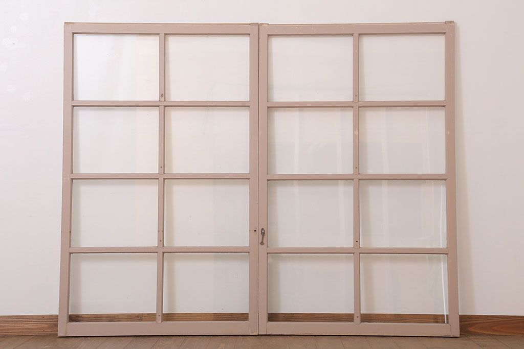 昭和レトロなアンティークガラス戸2枚セット(引き戸・窓)(1)