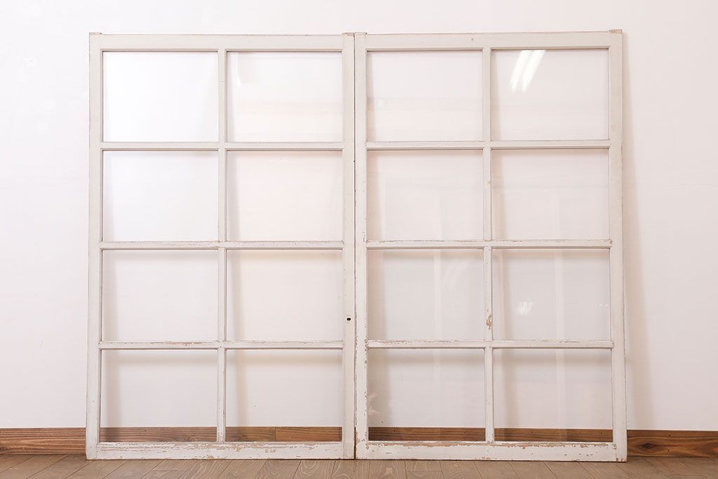 【A様ご成約分】アンティークの昭和レトロなガラス戸2枚セット(引き戸・窓)(2)