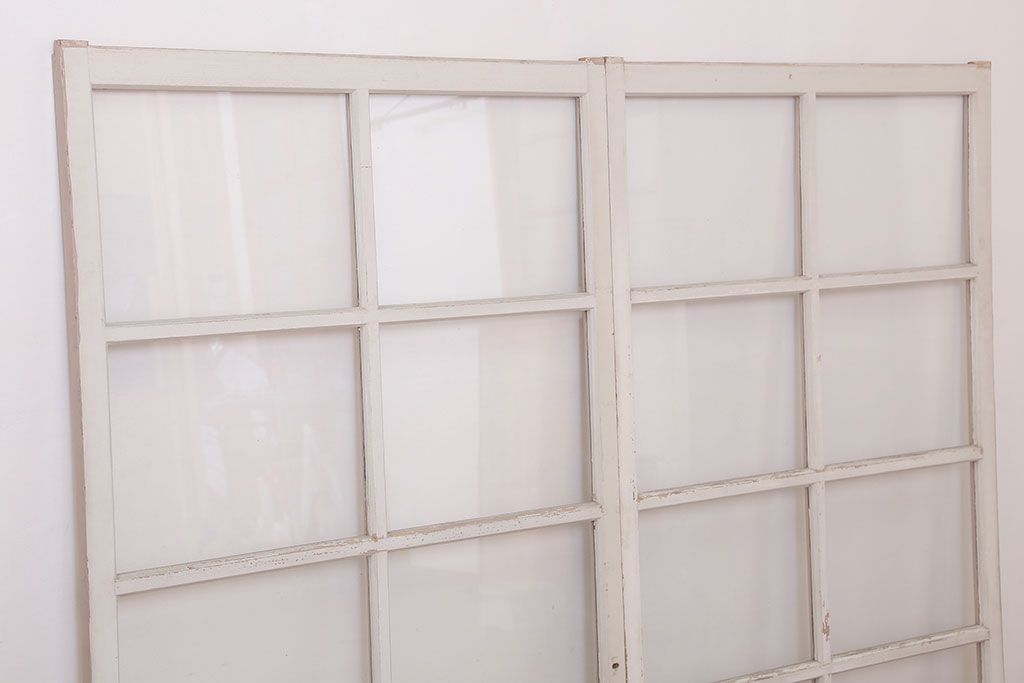 【A様ご成約分】アンティークの昭和レトロなガラス戸2枚セット(引き戸・窓)(2)