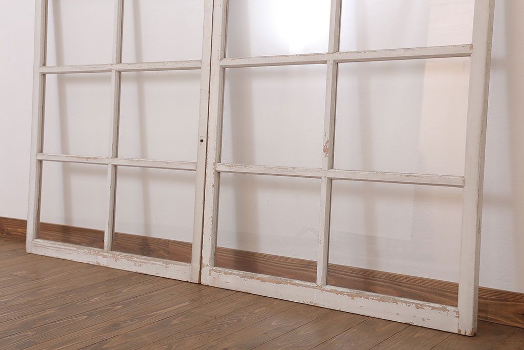 【A様ご成約分】アンティークの昭和レトロなガラス戸2枚セット(引き戸・窓)(2)