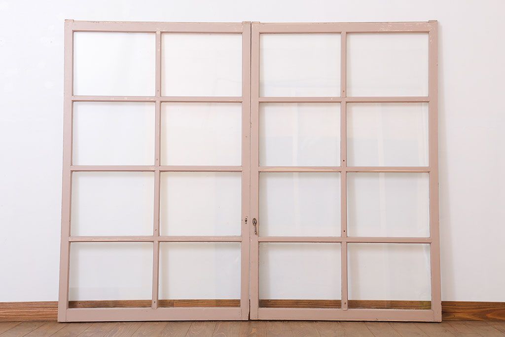 【A様ご成約分】アンティークの昭和レトロなガラス戸2枚セット(引き戸・窓)(2)
