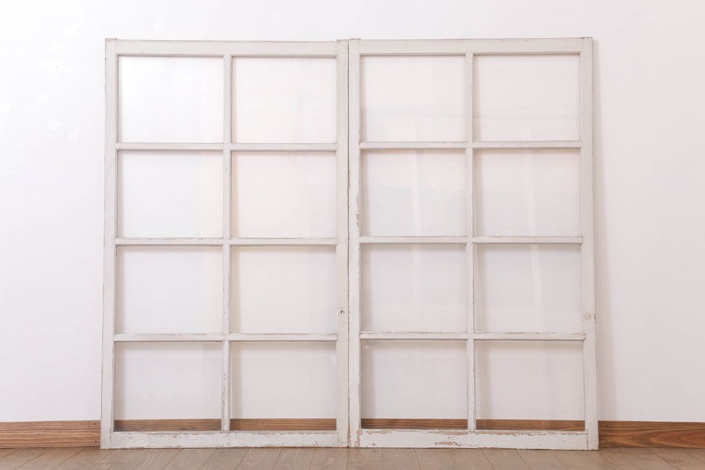 アンティークの昭和レトロなガラス戸2枚セット(引き戸・窓)(3)