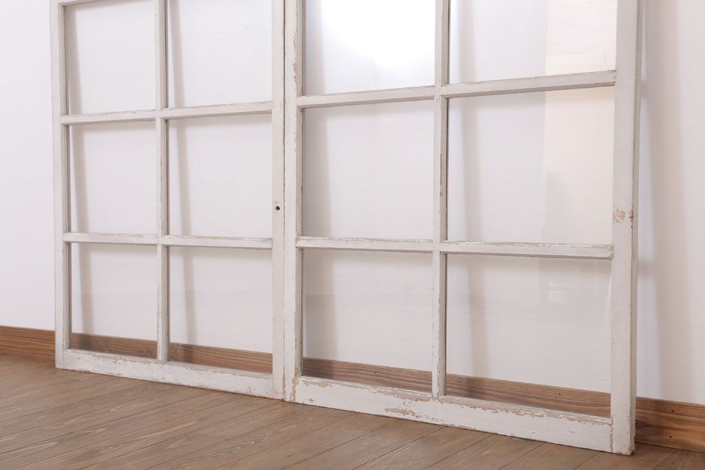 アンティークの昭和レトロなガラス戸2枚セット(引き戸・窓)(3)