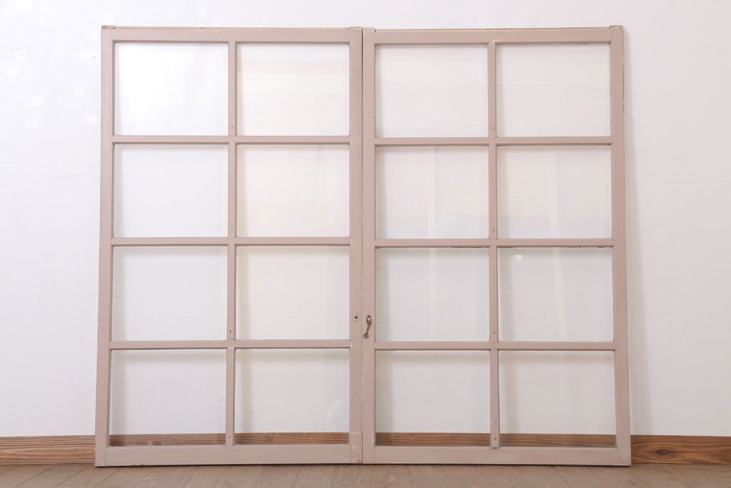 アンティークの昭和レトロなガラス戸2枚セット(引き戸・窓)(3)