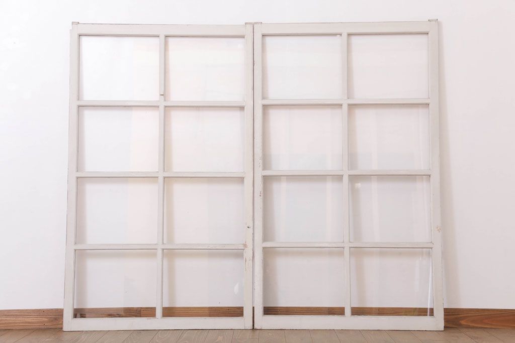 昭和レトロなアンティークガラス戸2枚セット(引き戸・窓)