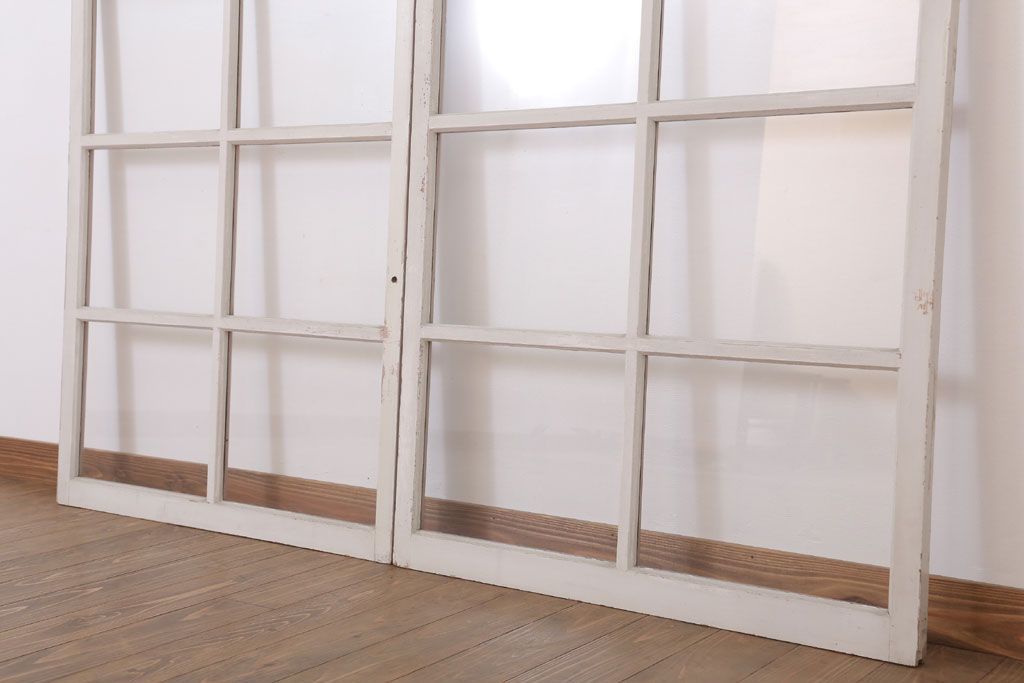 昭和レトロなアンティークガラス戸2枚セット(引き戸・窓)