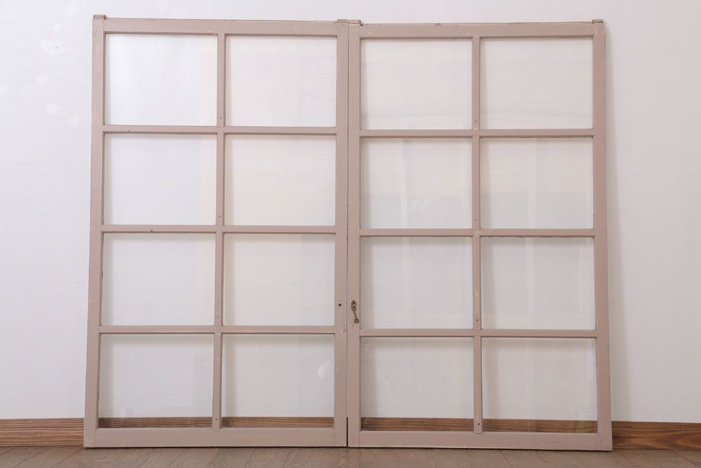昭和レトロなアンティークガラス戸2枚セット(引き戸・窓)