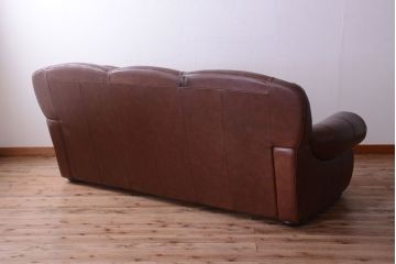 中古　イタリア製　本革　トリプルソファ(3人掛けソファ)