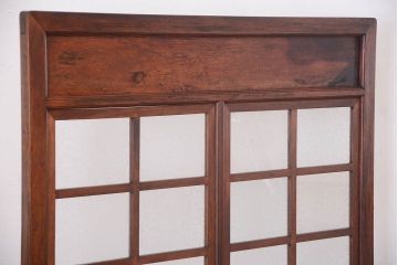古い木製　葉ガラス入り　和製アンティークの衝立