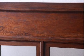古い木製　葉ガラス入り　和製アンティークの衝立
