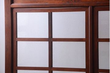 古い木製　葉ガラス入り　和製アンティークの衝立