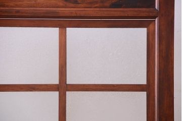 古い木製　葉ガラス入り　和製アンティークの衝立