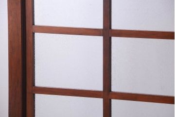 古い木製　葉ガラス入り　和製アンティークの衝立