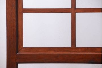 古い木製　葉ガラス入り　和製アンティークの衝立