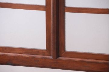 古い木製　葉ガラス入り　和製アンティークの衝立