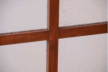 古い木製　葉ガラス入り　和製アンティークの衝立