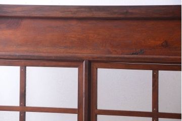 古い木製　葉ガラス入り　和製アンティークの衝立
