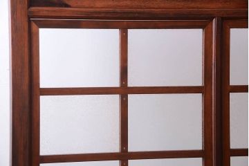 古い木製　葉ガラス入り　和製アンティークの衝立