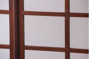 古い木製　葉ガラス入り　和製アンティークの衝立