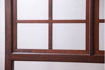 古い木製　葉ガラス入り　和製アンティークの衝立