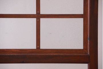 古い木製　葉ガラス入り　和製アンティークの衝立