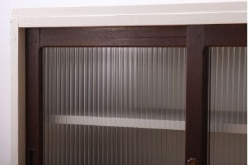 アンティーク家具　アンティークホワイトペイント　モールガラス引き戸のキャビネット(収納棚)