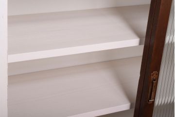 アンティーク家具　アンティークホワイトペイント　モールガラス引き戸のキャビネット(収納棚)