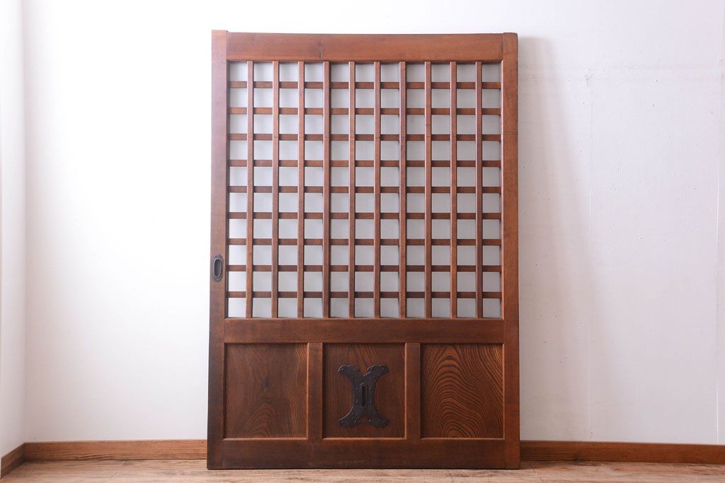 古民具・骨董　すりガラス入り　上質な和製アンティーク格子蔵戸(玄関戸)