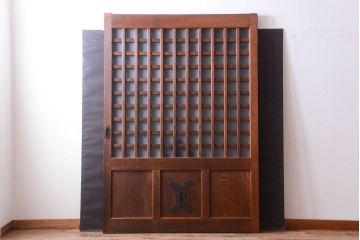 古民具・骨董　すりガラス入り　上質な和製アンティーク格子蔵戸(玄関戸)