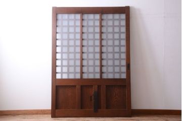 古民具・骨董　すりガラス入り　上質な和製アンティーク格子蔵戸(玄関戸)