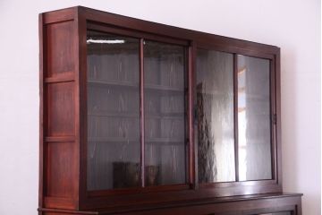 アンティーク家具　和製アンティーク　2枚引き戸!2段重ね収納棚(食器棚・キャビネット)