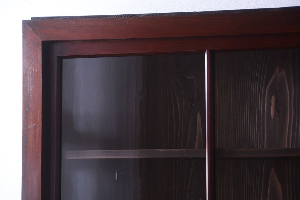 アンティーク家具　和製アンティーク　2枚引き戸!2段重ね収納棚(食器棚・キャビネット)