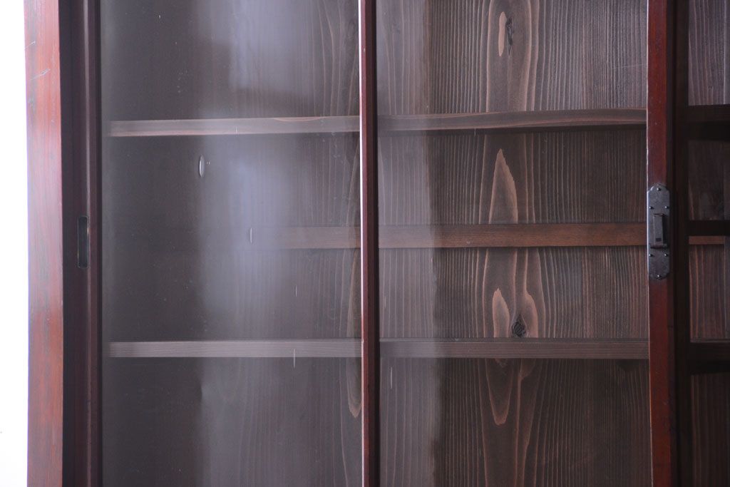 アンティーク家具　和製アンティーク　2枚引き戸!2段重ね収納棚(食器棚・キャビネット)