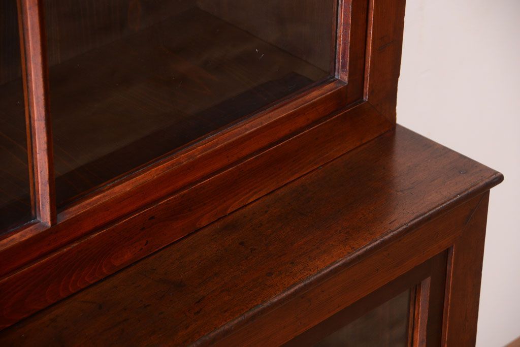 アンティーク家具　和製アンティーク　2枚引き戸!2段重ね収納棚(食器棚・キャビネット)