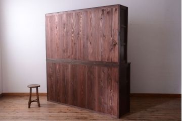 アンティーク家具　和製アンティーク　2枚引き戸!2段重ね収納棚(食器棚・キャビネット)