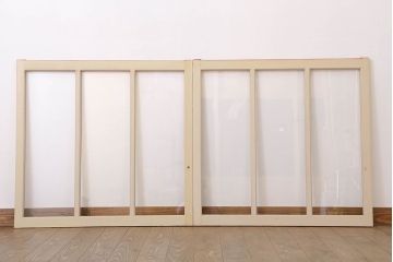アンティークのペイント引き戸2枚セット(ガラス戸・窓)(1)