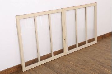 アンティークのペイント引き戸2枚セット(ガラス戸・窓)(1)