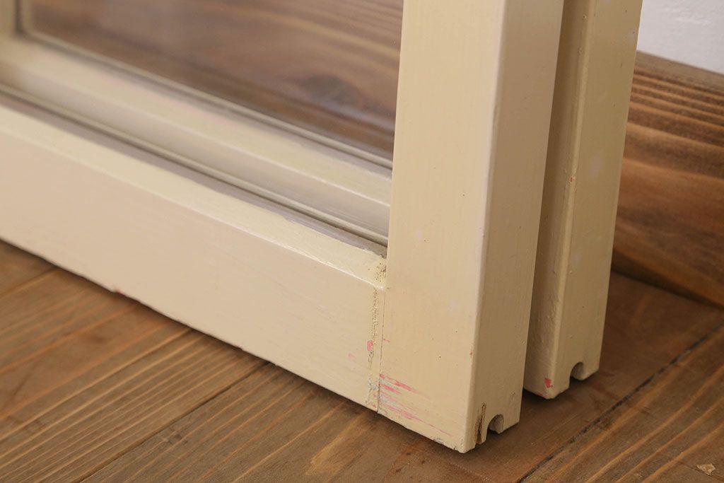 アンティークのペイント引き戸2枚セット(ガラス戸・窓)(1)