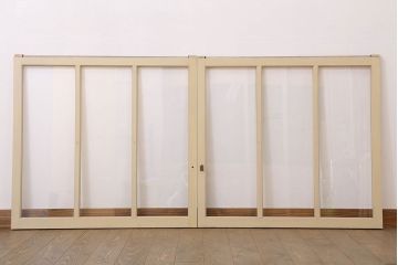 アンティークのペイント引き戸2枚セット(ガラス戸・窓)(1)