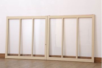 アンティークのペイント引き戸2枚セット(ガラス戸・窓)(2)