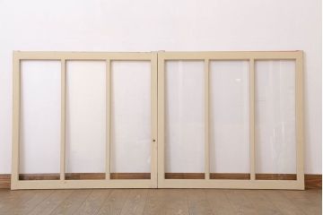 アンティークのペイント引き戸2枚セット(ガラス戸・窓)(2)