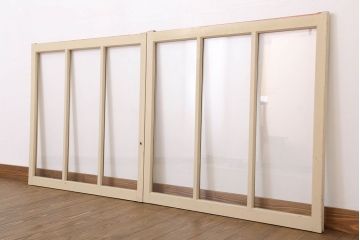 アンティークのペイント引き戸2枚セット(ガラス戸・窓)(2)