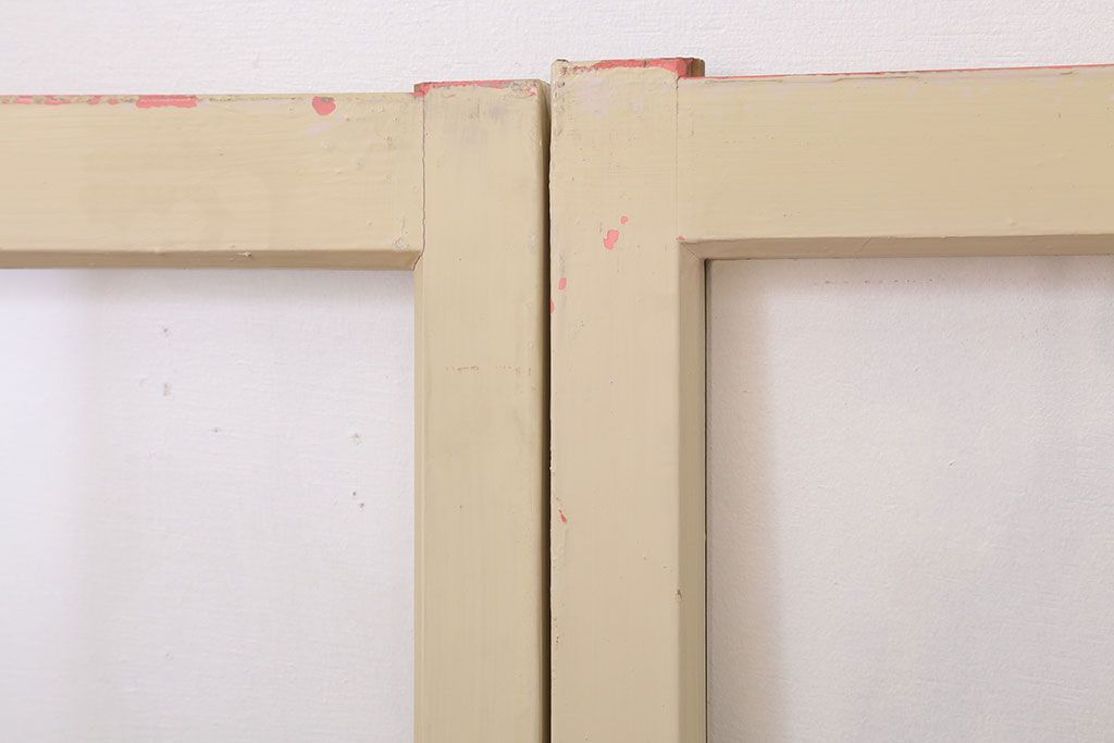 アンティークのペイント引き戸2枚セット(ガラス戸・窓)(2)
