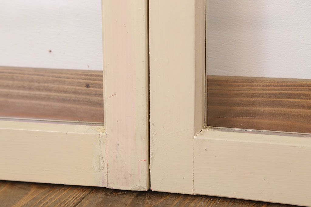 アンティークのペイント引き戸2枚セット(ガラス戸・窓)(2)