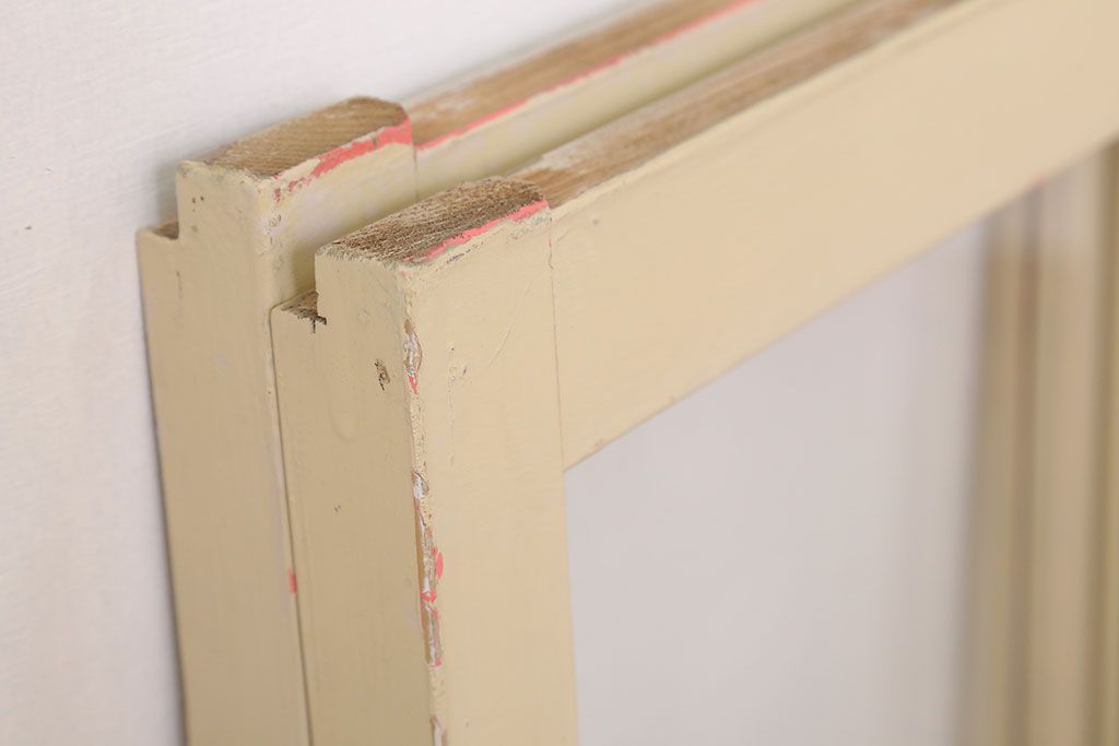 アンティークのペイント引き戸2枚セット(ガラス戸・窓)(2)