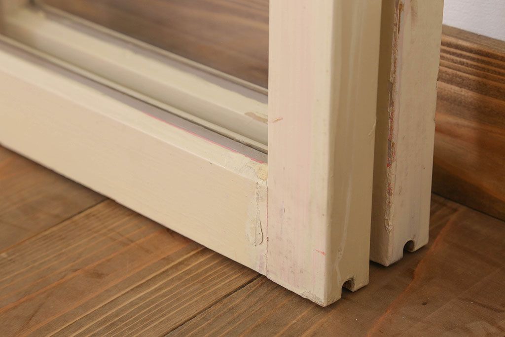 アンティークのペイント引き戸2枚セット(ガラス戸・窓)(2)