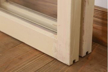 アンティークのペイント引き戸2枚セット(ガラス戸・窓)(2)