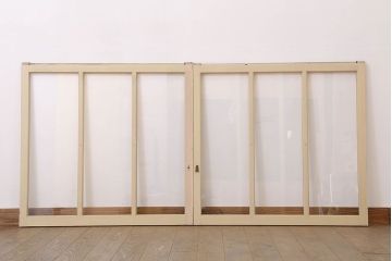 アンティークのペイント引き戸2枚セット(ガラス戸・窓)(2)