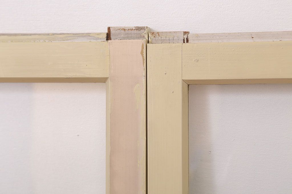 アンティークのペイント引き戸2枚セット(ガラス戸・窓)(2)